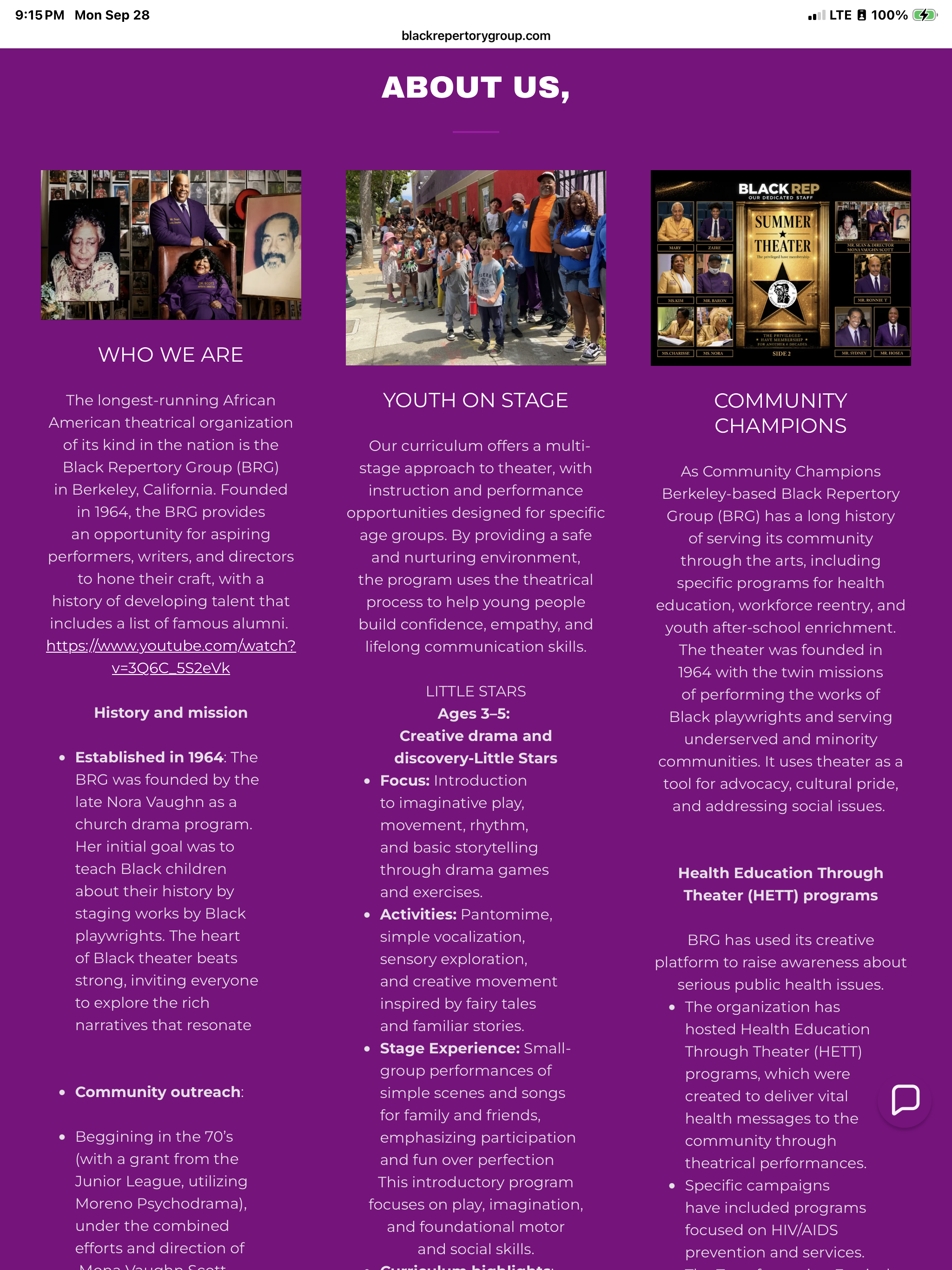 Black Repertory Group — about us and programs